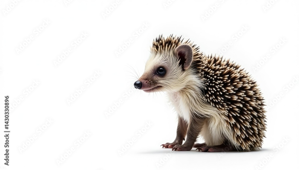 Obraz premium Single hedgehog, facing right, on pure white backdrop, wildlife, macro