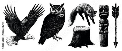 Wildlife symbols in black, isolated vector set