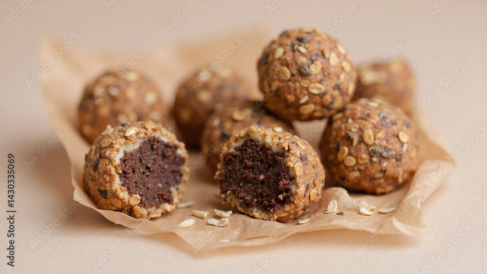 Healthy energy balls with oats and chocolate filling Healthy energy balls with oats and chocolate filling
