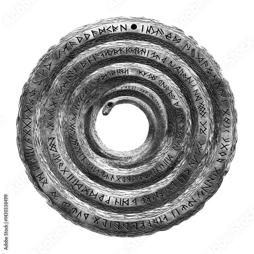 Mystical Serpent Coiled Rune Circle Ancient Symbolism and Esoteric Design