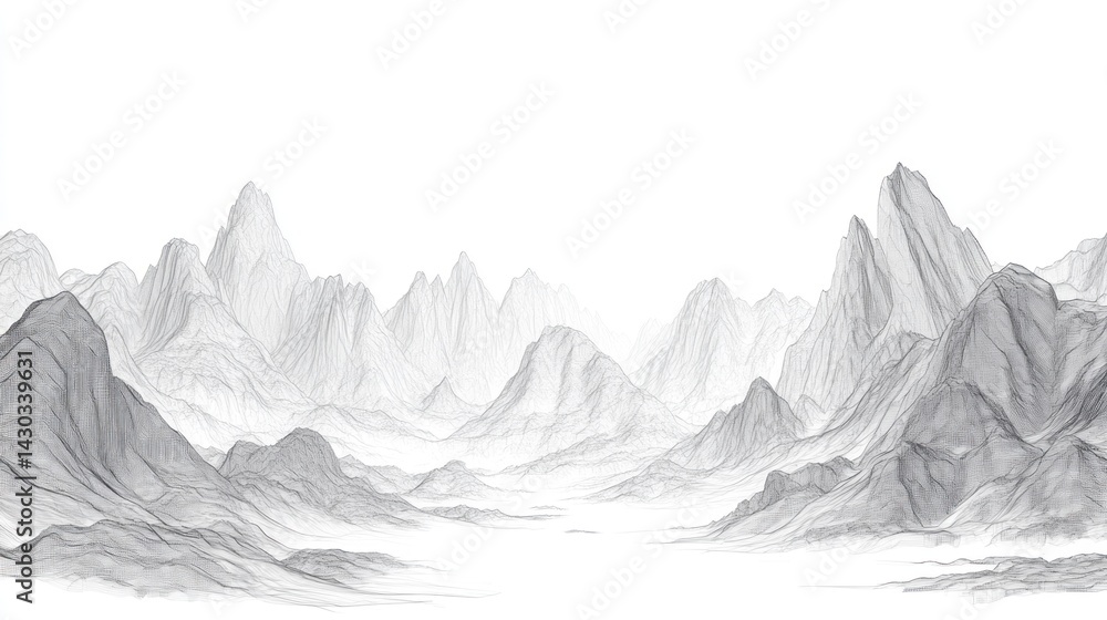 Fototapeta premium Monochrome mountain range panorama.