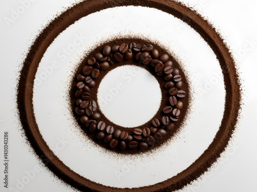 Obraz na płótnie Circular coffee bean ring with powder, isolated on white, perfect for food concepts. Generative AI w salonie