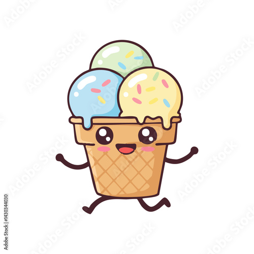 Cute icon character ice cream cone perfect for summer designs, food illustrations, kids menus, and dessertthemed projects.