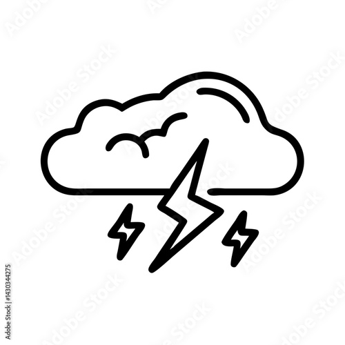 Thunderstorm cloud icon with lightning bolts in outline style