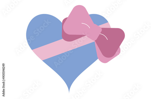Blue Heart with Pink Ribbon – Cute Pastel Design
