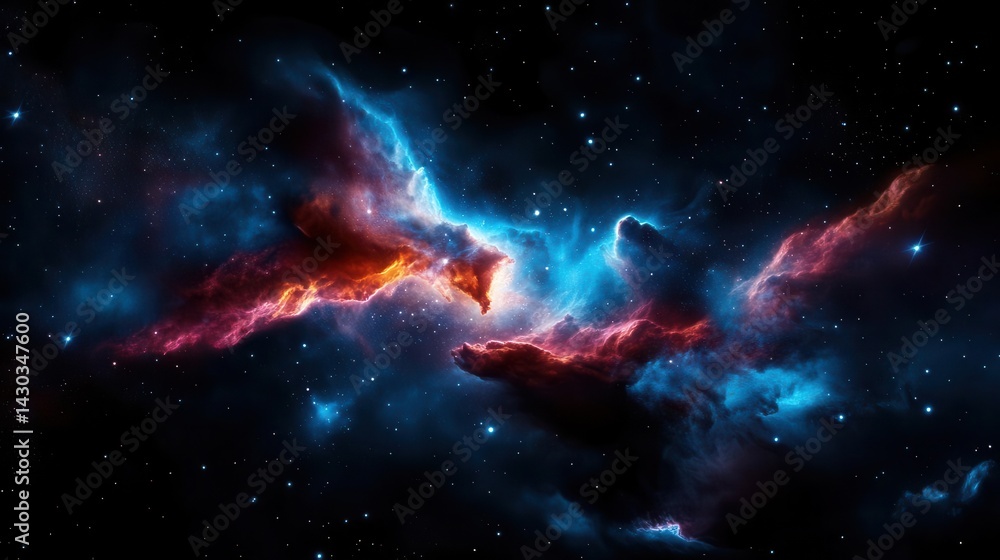 Fototapeta premium Cosmic Nebula with vibrant red and blue hues, a celestial masterpiece.