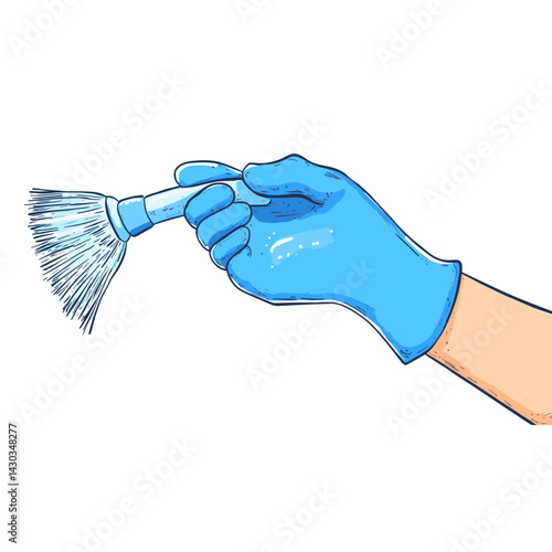 Hand blue rubber glove holding cleaning tool brush maintenance household vector