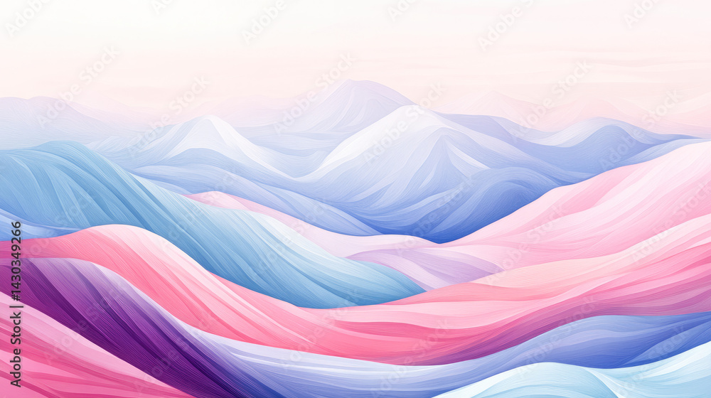 Pastel-colored landscape of flowing abstract mountains in soft pinks and blues, symbolizing calm and creativity. Pastel-colored landscape of flowing abstract mountains in soft pinks and blues, symbolizing calm and creativity.