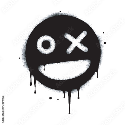 Spray Painted Graffiti smiling face emoticon isolated on white background. vector illustration.