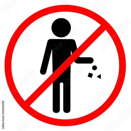 No Littering Sign, Anti-Litter Icon with Red Circle and Slash, Don't Throw Waste Vector Icon