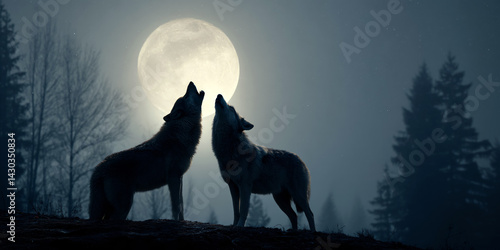 Obraz na płótnie two wolves in the moonlight w salonie