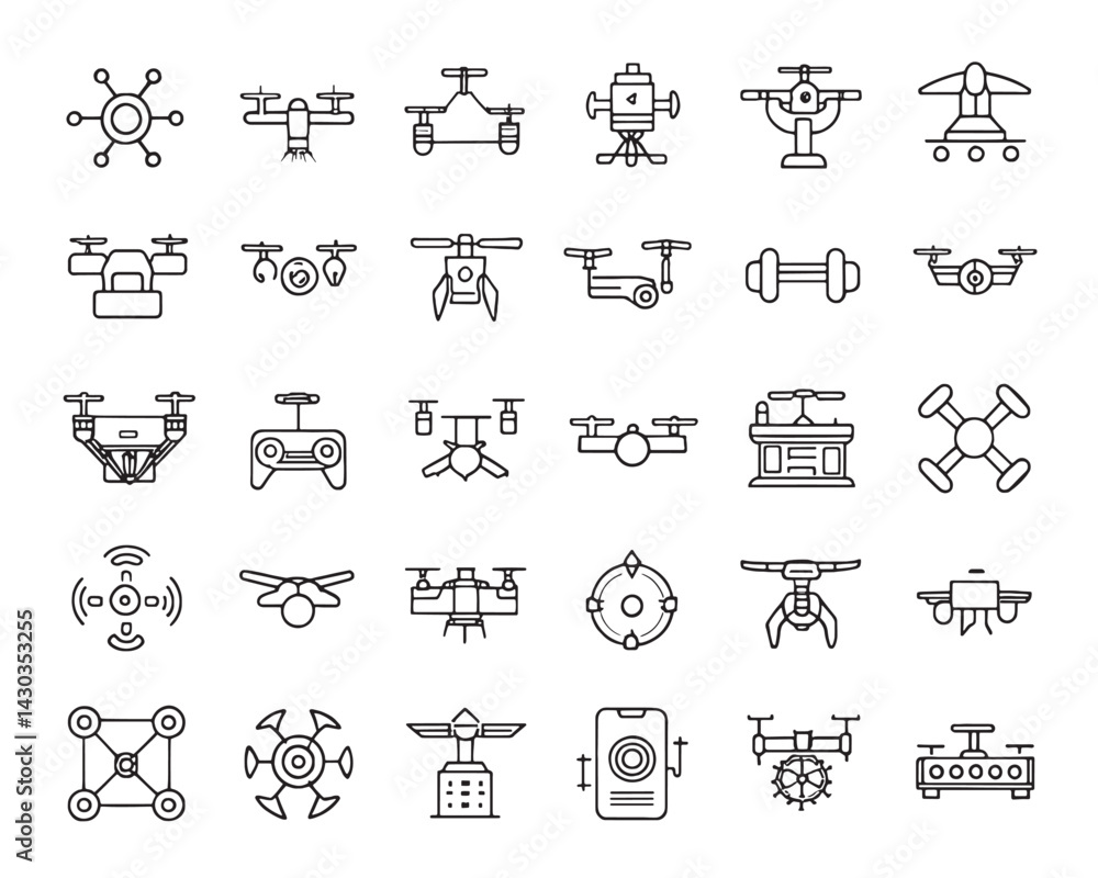 drone line art Icon Set drone line art Icon Set