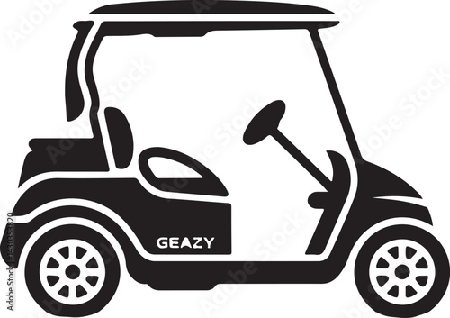 Black Silhouette of Golf Cart Icon on White Background

