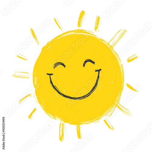 Doodle smile sun yellow illustration childlike vector