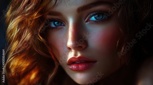 Wallpaper Mural Close-up portrait of a woman with vibrant red hair and blue eyes Torontodigital.ca