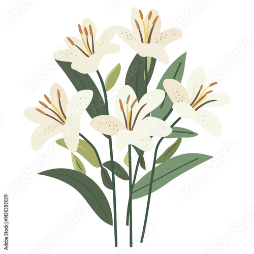 Bunch of lily illustration flowers white vector