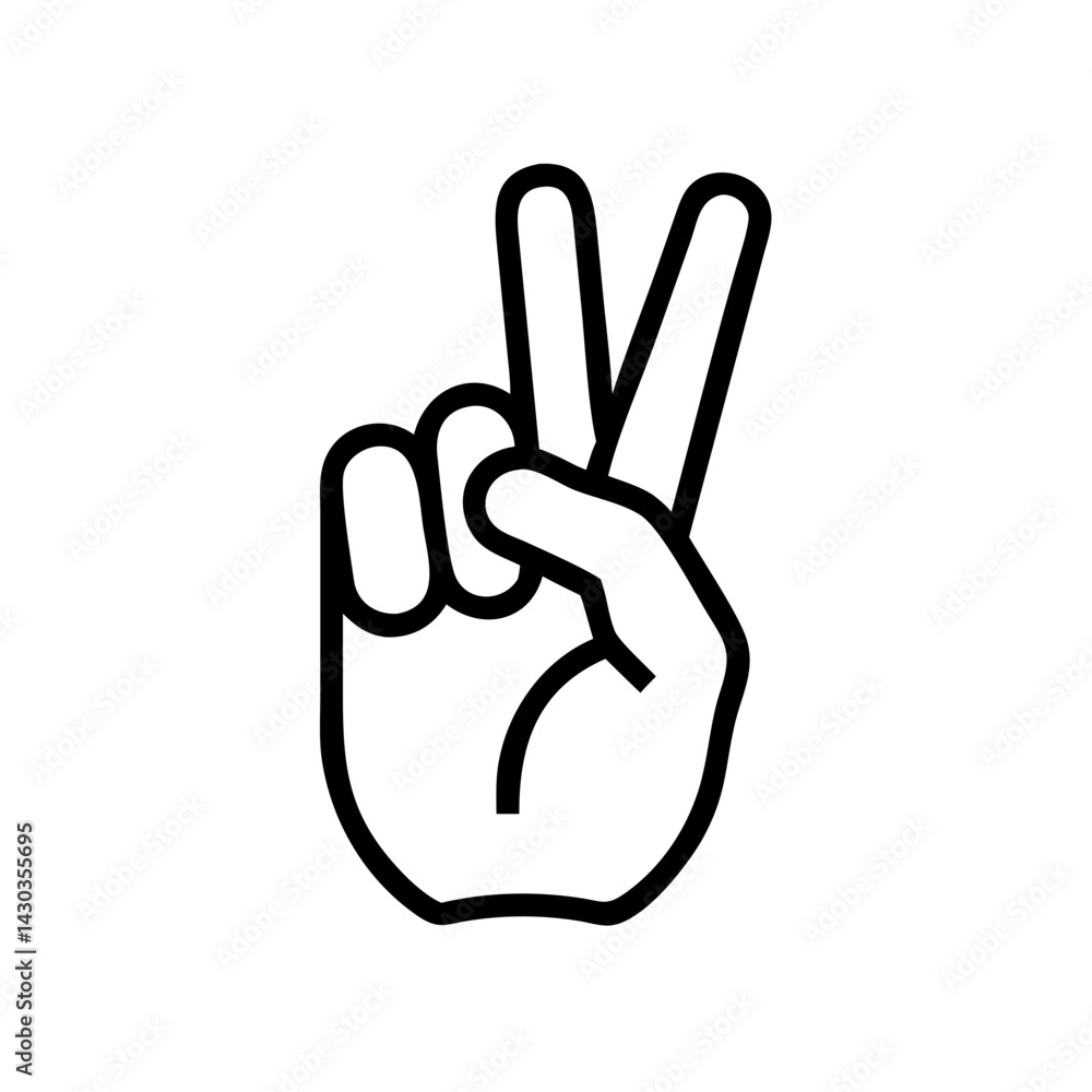 Peace hand gesture outline icon in black on white background Peace hand gesture outline icon in black on white background