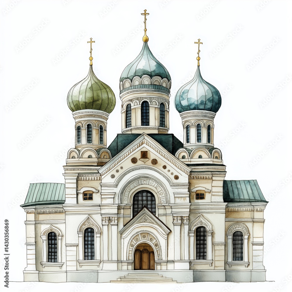 Alexander Nevsky Cathedral. Alexander Nevsky Cathedral hand drawn watercolor illustration Alexander Nevsky Cathedral. Alexander Nevsky Cathedral hand drawn watercolor illustration