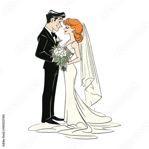 Wedding couple illustration flowers bride vector