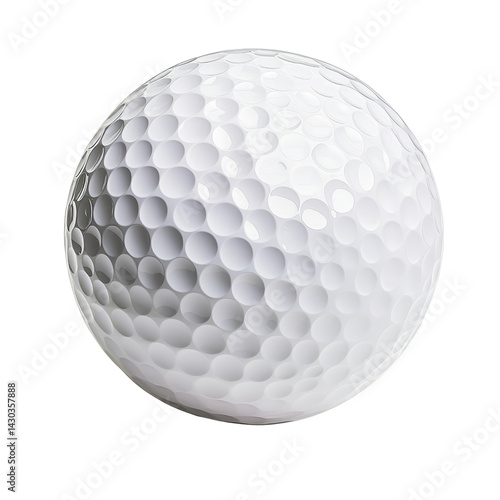 A close-up of a white golf ball with a textured surface, suitable for sports themes. On transparent background.
