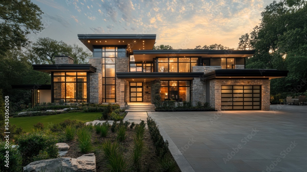 Fototapeta premium Luxurious Modern Home Twilight Exterior