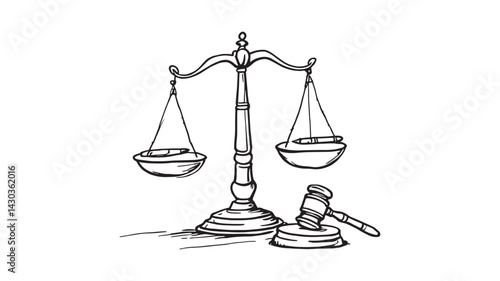 Legal advice line art illustration concept featuring professional justice symbols