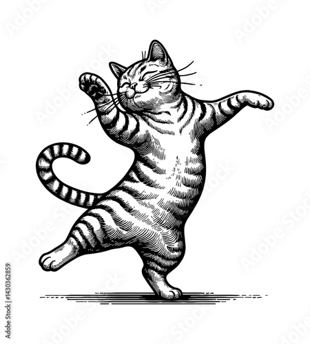 Playful cat dancing with rhythmic movement and musical expression in a lively performance