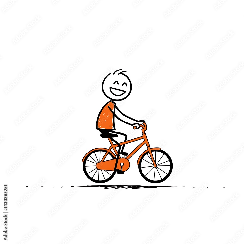 Joyful child riding orange bicycle Joyful child riding orange bicycle