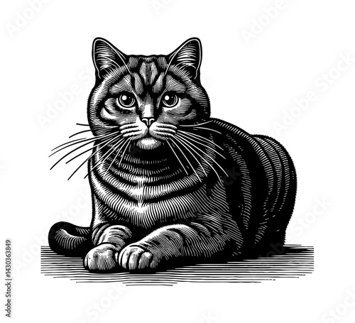 Cute cat sitting and looking attentively, relaxed domestic animal, adorable