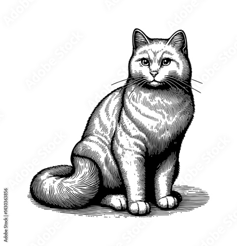 Cute Cat Sitting Upright and Looking Forward with a Curious and Calm Expression