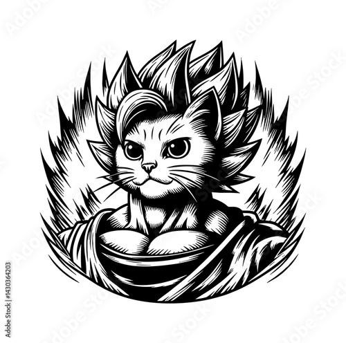 Funny Cat with Super Power Karate Action Pose Doing Martial Art