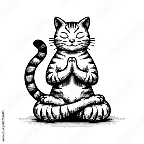 Cat meditating cross-legged, embracing wellness and mindfulness, finding inner peace.