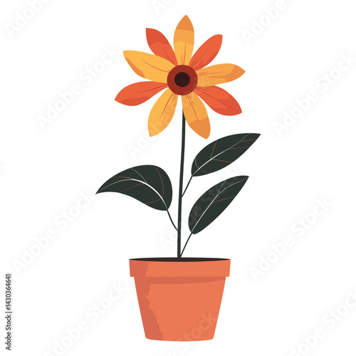 Flower on pot illustration leaves design vector
