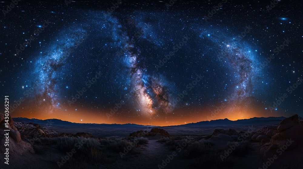 Fototapeta premium Vast Milky Way panorama over desert landscape