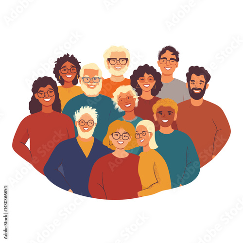 Friends in middle age happy together posing illustration portrait diverse vector