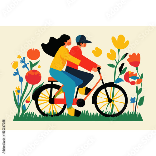Woman and man bicycle illustration transportation vector