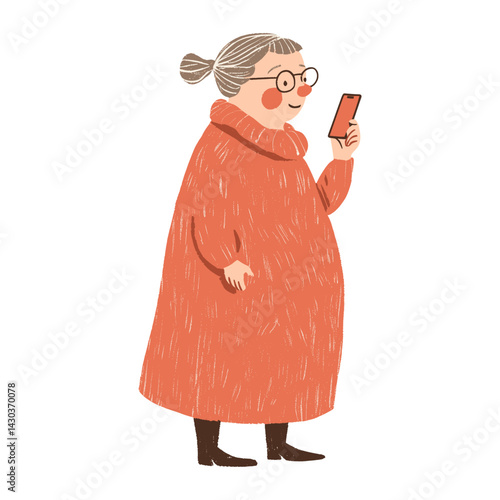 Chubby old woman illustration cartoon style vector