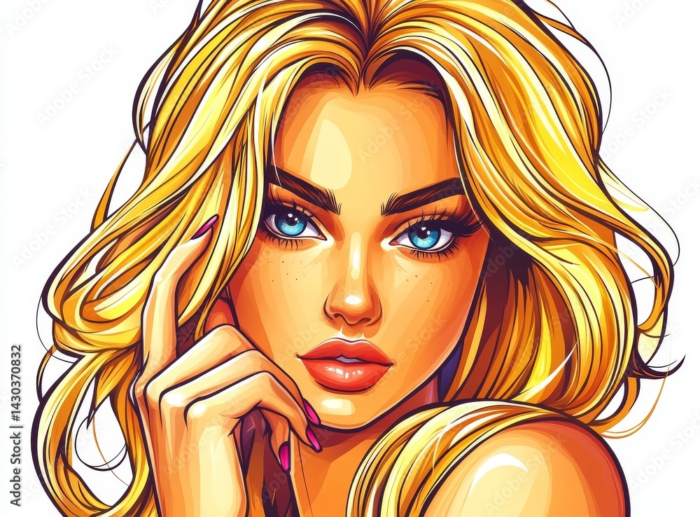 The picture shows a close-up of a healthy-skinned woman, with natural makeup and blonde hair, standing out against a white backdrop, embodying beauty The picture shows a close-up of a healthy-skinned woman, with natural makeup and blonde hair, standing out against a white backdrop, embodying beauty