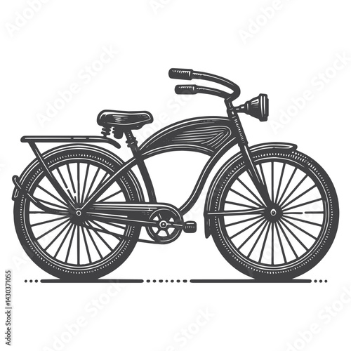 Vintage Hand-Drawn Cruiser Bike Illustration – Outdoor Adventure Engraved Style Vector for T-Shirts, Posters, Stickers, and Cycling Gear Apparel