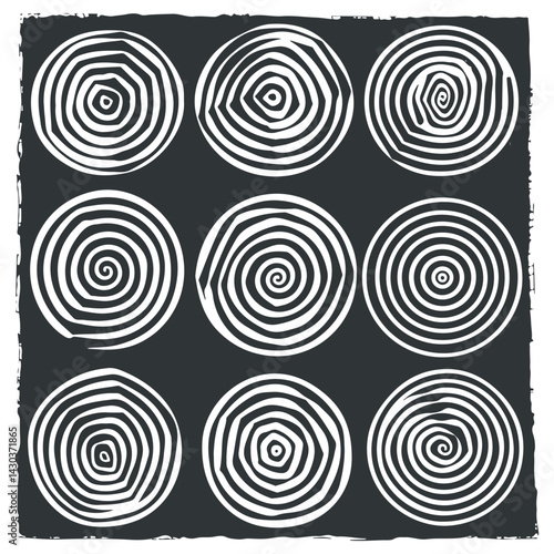 Vector abstract linocut poster template. Modern trendy minimal style. Black and white colors. Botanical blockprint. Hand drawn design for wallpaper, wall decor, print, postcard, cover, template