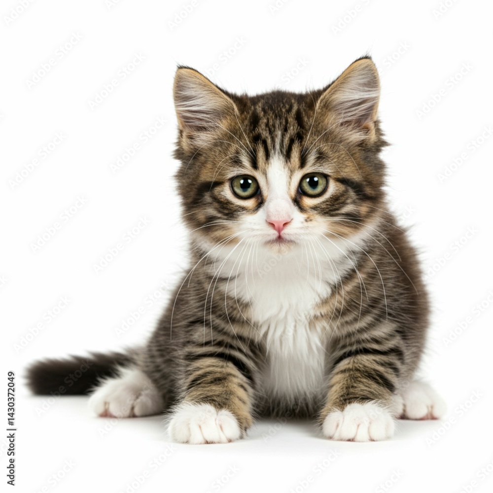 Adorable Kitten with Fluffy Fur in a Simple White Setting Adorable Kitten with Fluffy Fur in a Simple White Setting