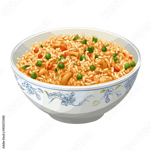 Bowl background white fried rice illustration vector