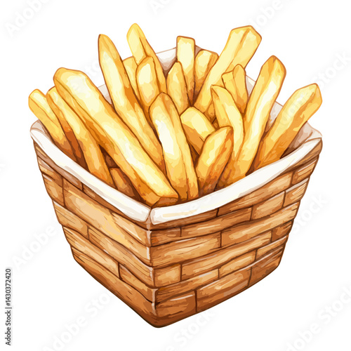 Vector llustration background white wooden basket french fries vector