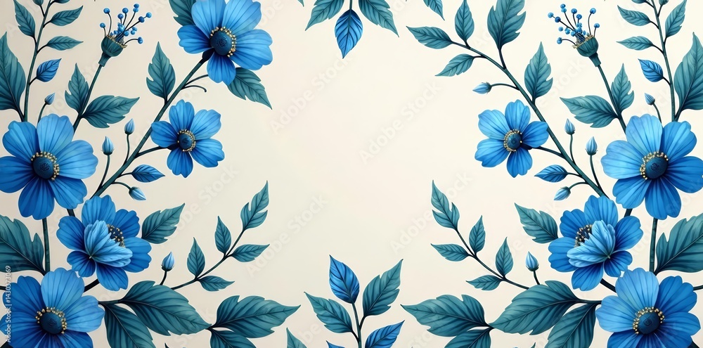 Fototapeta premium Blue floral design on elegant Victorian wallpaper pattern, historic, stylish