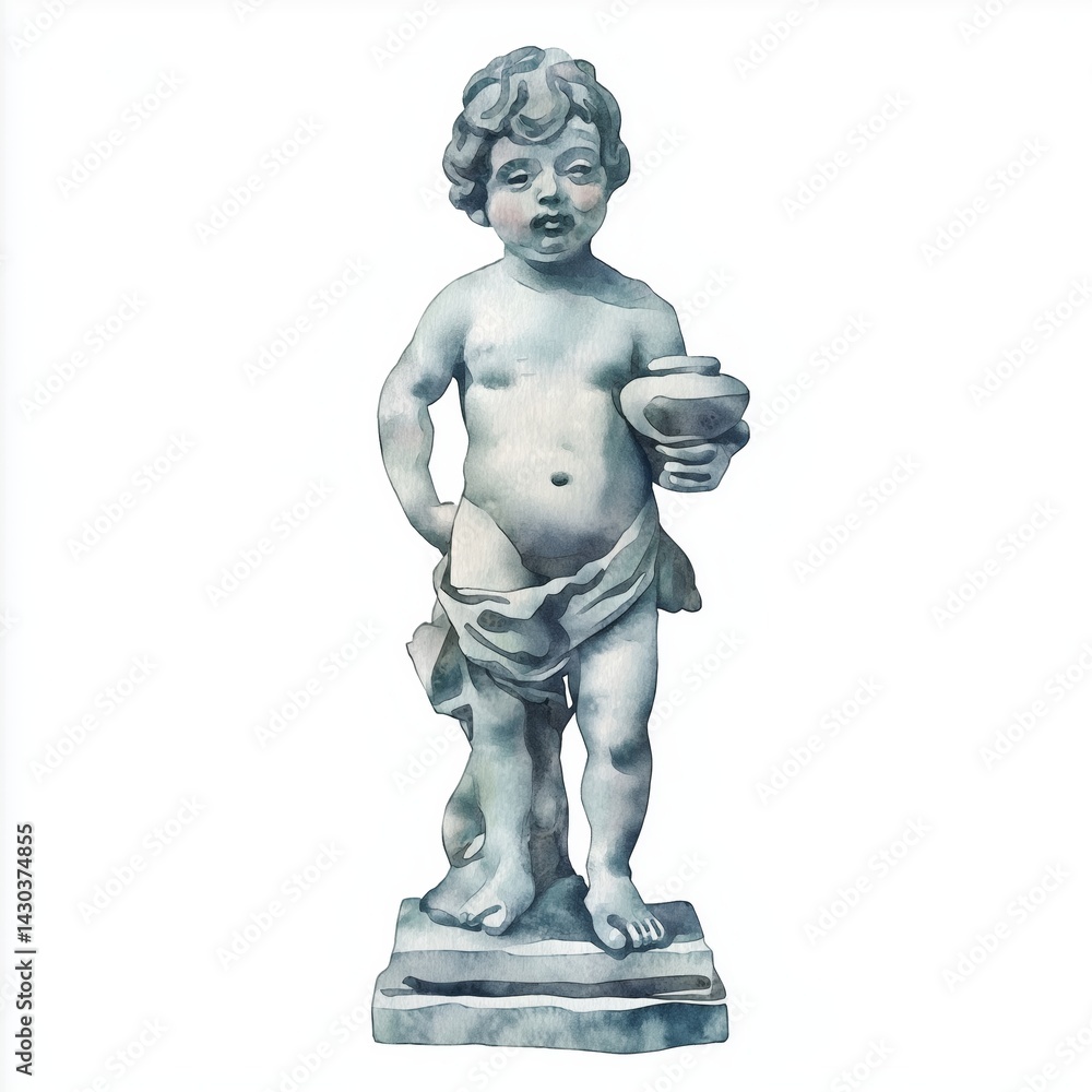 Manneken Pis. Manneken Pis hand drawn watercolor illustration Manneken Pis. Manneken Pis hand drawn watercolor illustration