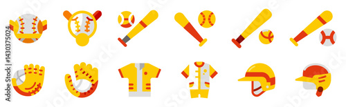 Simple icons of baseball merchandise. Illustration. Summer. Koshien. Sports.
