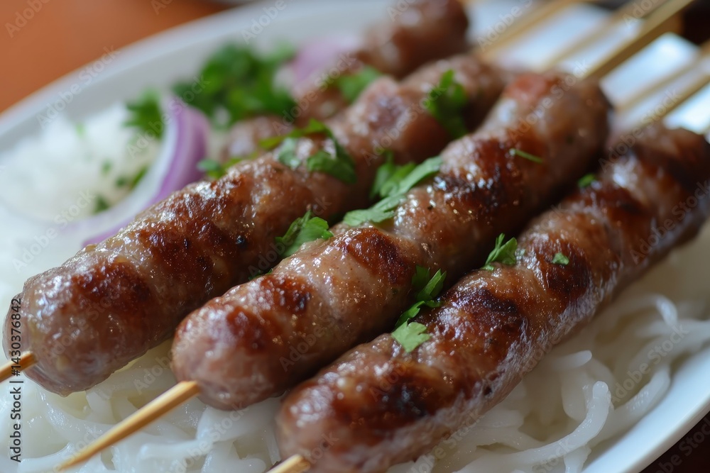 ultra quality image of barbecue sausage and skewers ultra quality image of barbecue sausage and skewers