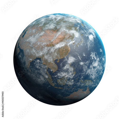 Fototapeta Naklejka Na Ścianę i Meble -  Planet Earth Globe full frame view from space uncropped isolated Asia Oceania alpha channel realistic 3D render highly detailed 6K