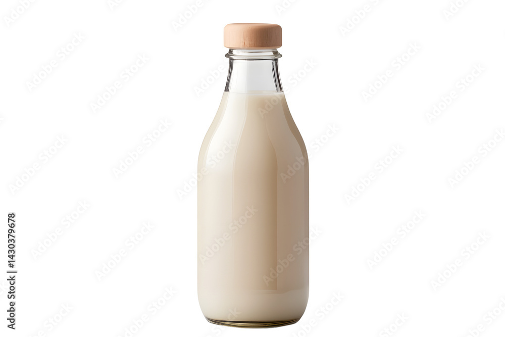 Fresh Milk Bottle with Wooden Cap Isolated on White Background Fresh Milk Bottle with Wooden Cap Isolated on White Background