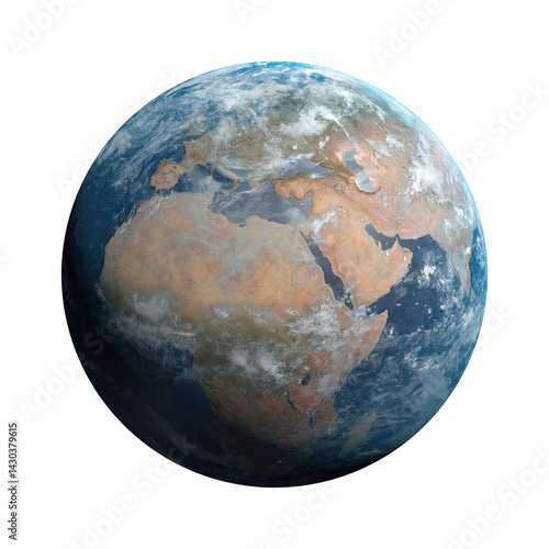 Fototapeta Naklejka Na Ścianę i Meble -  Planet Earth Globe full frame view from space uncropped isolated Africa Europe Middle East alpha channel realistic 3D render highly detailed 6K
